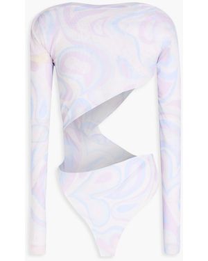 Jacquemus Asymmetric Cutout Printed Stretch-mesh Bodysuit - White