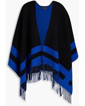 Rag & Bone Highlands Fringed Striped Wool-blend Jacquard Poncho - Blue