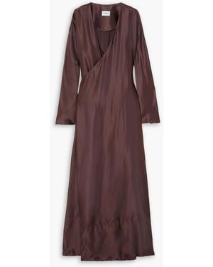 BEARE PARK Silk-satin Maxi Wrap Dress - Purple