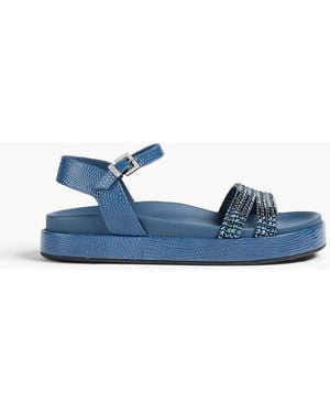 Gina Martine Crystal-Embellished Lizard-Effect Leather Sandals - Blue