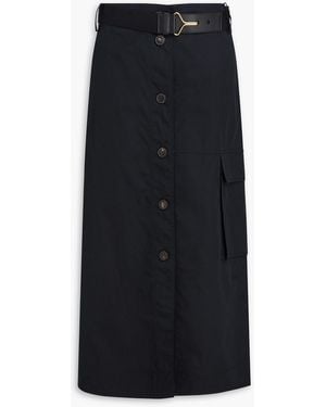 Tory Burch Belted Cotton-Poplin Midi Skirt - Black