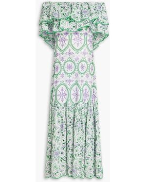 Charo Ruiz Isabella Off-The-Shoulder Broderie Anglaise Cotton-Blend Midi Dress - Green