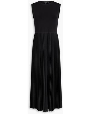 Theory Knit-paneled Pleated Poplin Midi Dress - Black