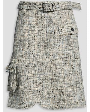 Ganni Belted Cotton-tweed Wrap Skirt - Grey