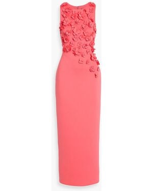Badgley Mischka Floral-Appliquéd Scuba Gown - Pink