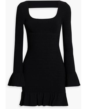 Hervé Léger Cutout Panelled Ribbed-knit Mini Dress - Black
