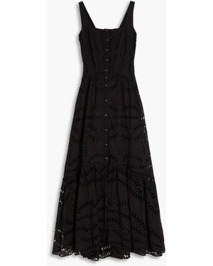 Charo Ruiz Nyssi Tiered Broderie Anglaise Cotton-Blend Midi Dress - Black