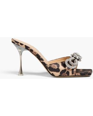 Mach & Mach Double Bow Crystal-Embellished Leopard-Print Satin Mules - Metallic