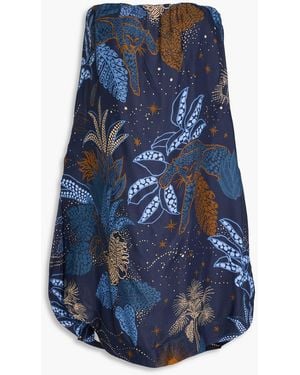 FARM Rio Strapless Printed Satin-twill Top - Blue