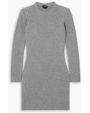 Tom Ford Pointelle-trimmed Ribbed Cashmere Mini Dress - Gray