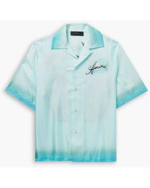 Amiri Resort Club Convertible-Collar Logo-Print Silk-Twill Shirt - Blue
