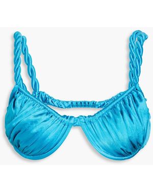 Isa Boulder Ruched Stretch-satin Underwired Bikini Top - Blue