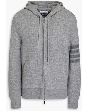 Thom Browne Hoodie aus einer woll-kaschmirmischung in waffelstrick mit reißverschluss - Grau