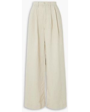 Mother Pouty Prep Heel Lyocell And Linen-blend Wide-leg Trousers - White