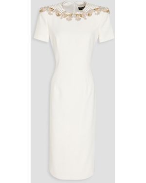 Jenny Packham Embellished Tulle-trimmed Crepe Midi Dress - White
