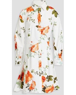 Erdem Cavendish Pleated Floral-Print Cotton-Poplin Shirt Dress - Grey