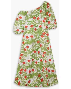BERNADETTE Nathalie One-shoulder Floral-print Taffeta Gown - Green