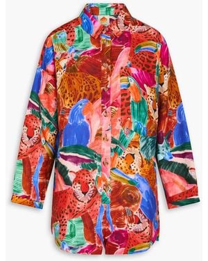 FARM Rio Printed Linen Playsuit - Red