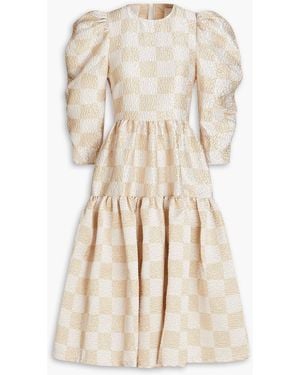 Stella Nova Adrielle Metallic Checked Seersucker Midi Dress - Natural