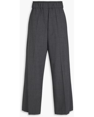 Brunello Cucinelli Bead-Embellished Wool-Blend Wide-Leg Trousers - Grey