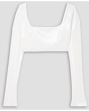 Galvan London Beating Heart Cropped Sequined Tulle Top - White
