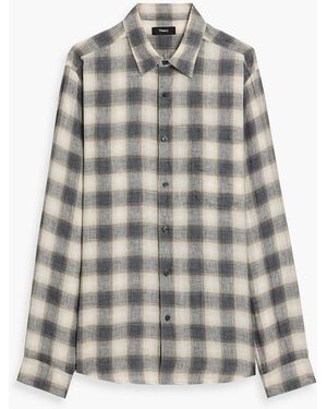 Theory Irving Checked Linen Shirt - Gray