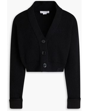 Victoria Beckham Cropped Ribbed Wool-blend Cardigan - Black