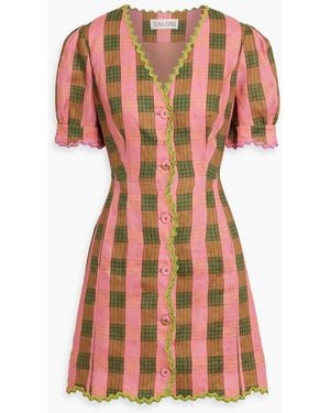 Saloni Marlee Checked Linen Mini Dress - Orange