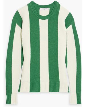 Maison Kitsuné Embroidered Striped Bouclé-knit Cotton-blend Sweater - Green