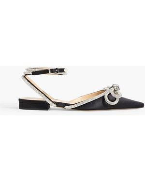 Mach & Mach Crystal-Embellished Satin Point-Toe Flats - Black