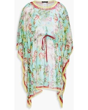 Dolce & Gabbana Floral-print Silk-chiffon Kaftan - Blue