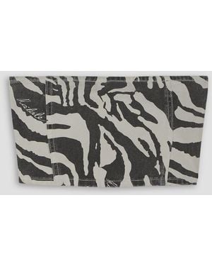 ROTATE BIRGER CHRISTENSEN Zebra-print Strapless Cropped Organic Denim Top - White