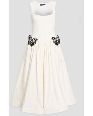 PATBO Merian Embellished Textured-Knit And Poplin Midi Dress - Natural