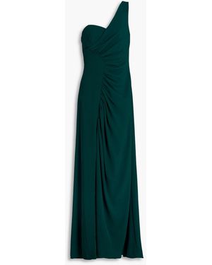 Halston Verdianna One-shoulder Ruched Crepe Gown - Green
