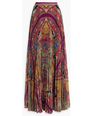 Etro Pleated Printed Crepe Maxi Skirt - Red