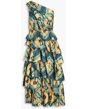 Ulla Johnson Auryn One-shoulder Printed Silk-twill Midi Dress - White
