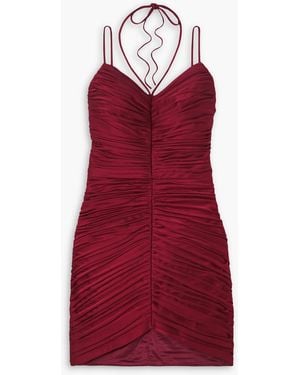 Rasario Ruched Satin Mini Dress - Red