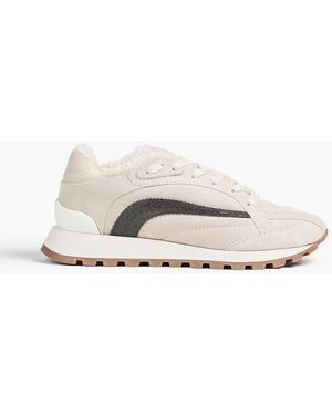Brunello Cucinelli Bead-Embellished Suede Trainers - White