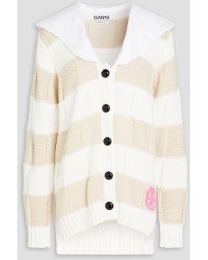 Ganni Poplin-paneled Striped Cotton-blend Cardigan - Natural