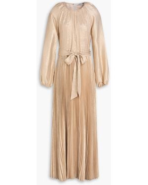 Jonathan Simkhai Pleated Metallic Crepe Midi Dress - Natural