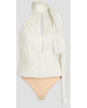 Halston An Pussy-bow Silk-blend Chiffon And Lurex Bodysuit - White
