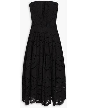 Charo Ruiz Galik Strapless Broderie Anglaise Cotton-Blend Midi Dress - Black