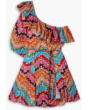 RHODE Ozzie asymmetrisches minikleid aus gestreifter baumwollpopeline mit bindegürtel - Rot