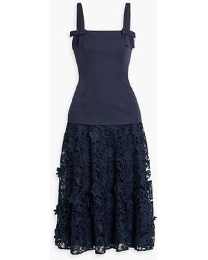Badgley Mischka Guipure Lace And Twill Midi Dress - Blue