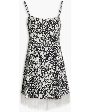 Nicholas Fringed Printed Silk-satin Mini Dress - White