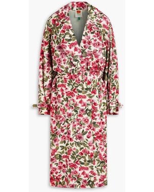 FARM Rio Floral-Print Cotton And Lyocell-Blend Trench Coat - Red