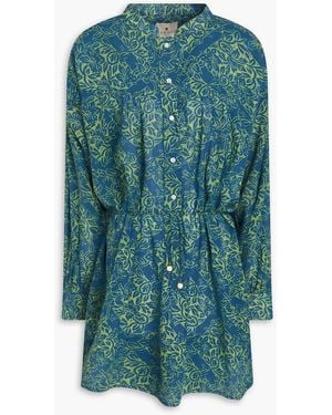 HANNAH Floral-Print Cotton Mini Shirt Dress - Blue