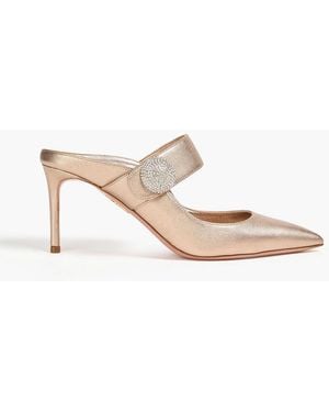 Aquazzura Macaron 75 Crystal-embellished Leather Mules - Metallic