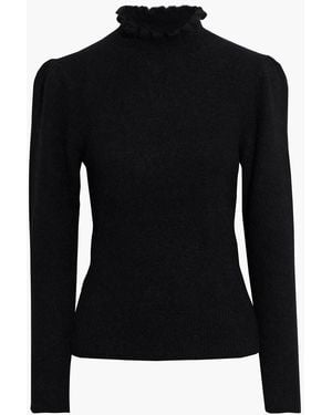 Ba&sh Petale Ruffle-Trimmed Brushed Knitted Turtleneck Sweater - Black