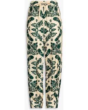 Sandro Floral-Print Twill Tapered Trousers - Green